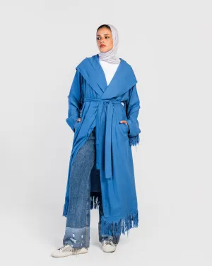 Blue Longline Fringes Cardigan