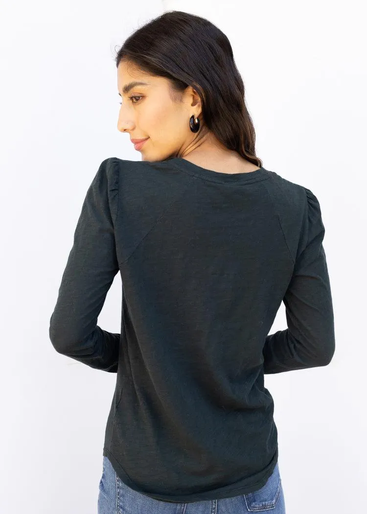 Bobi Shirred Crewneck Tee - Forest ***FINAL SALE***