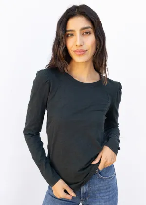 Bobi Shirred Crewneck Tee - Forest ***FINAL SALE***