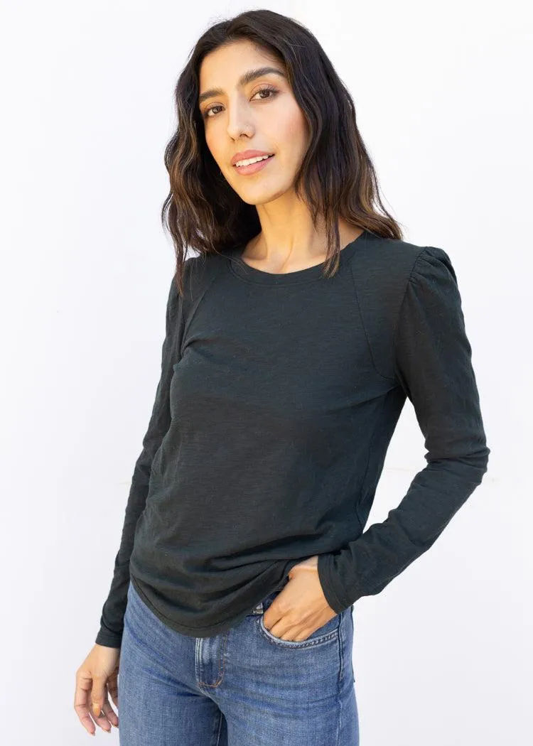 Bobi Shirred Crewneck Tee - Forest ***FINAL SALE***
