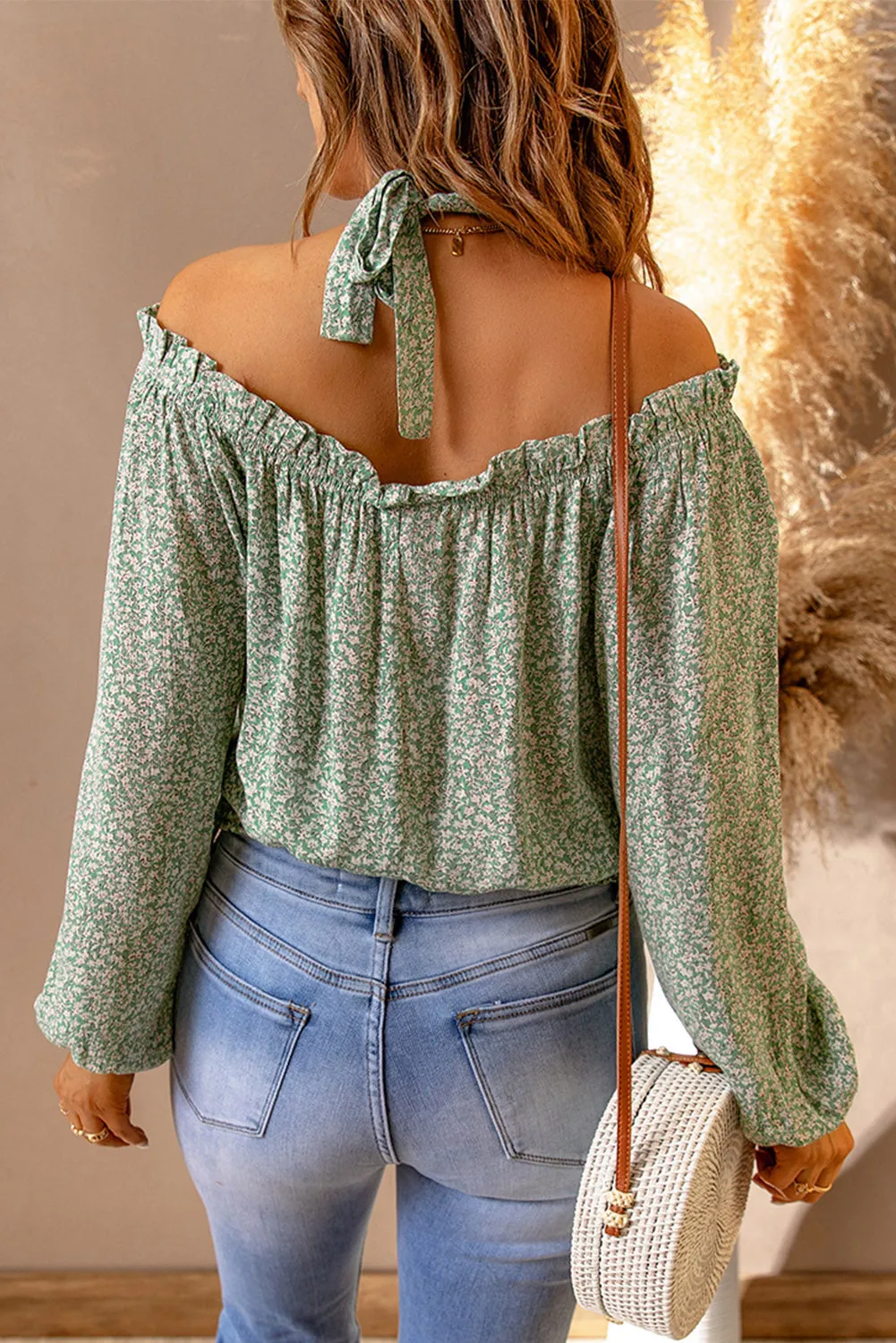 Boho Floral Halter Neck Off the Shoulder Top