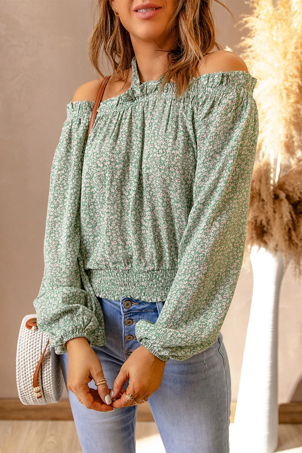 Boho Floral Halter Neck Off the Shoulder Top