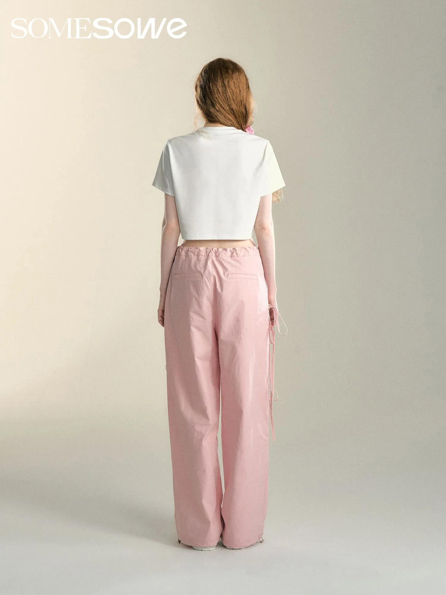 Bow Drawstring Cargo Pants Pink