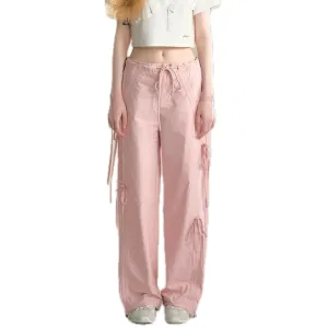 Bow Drawstring Cargo Pants Pink