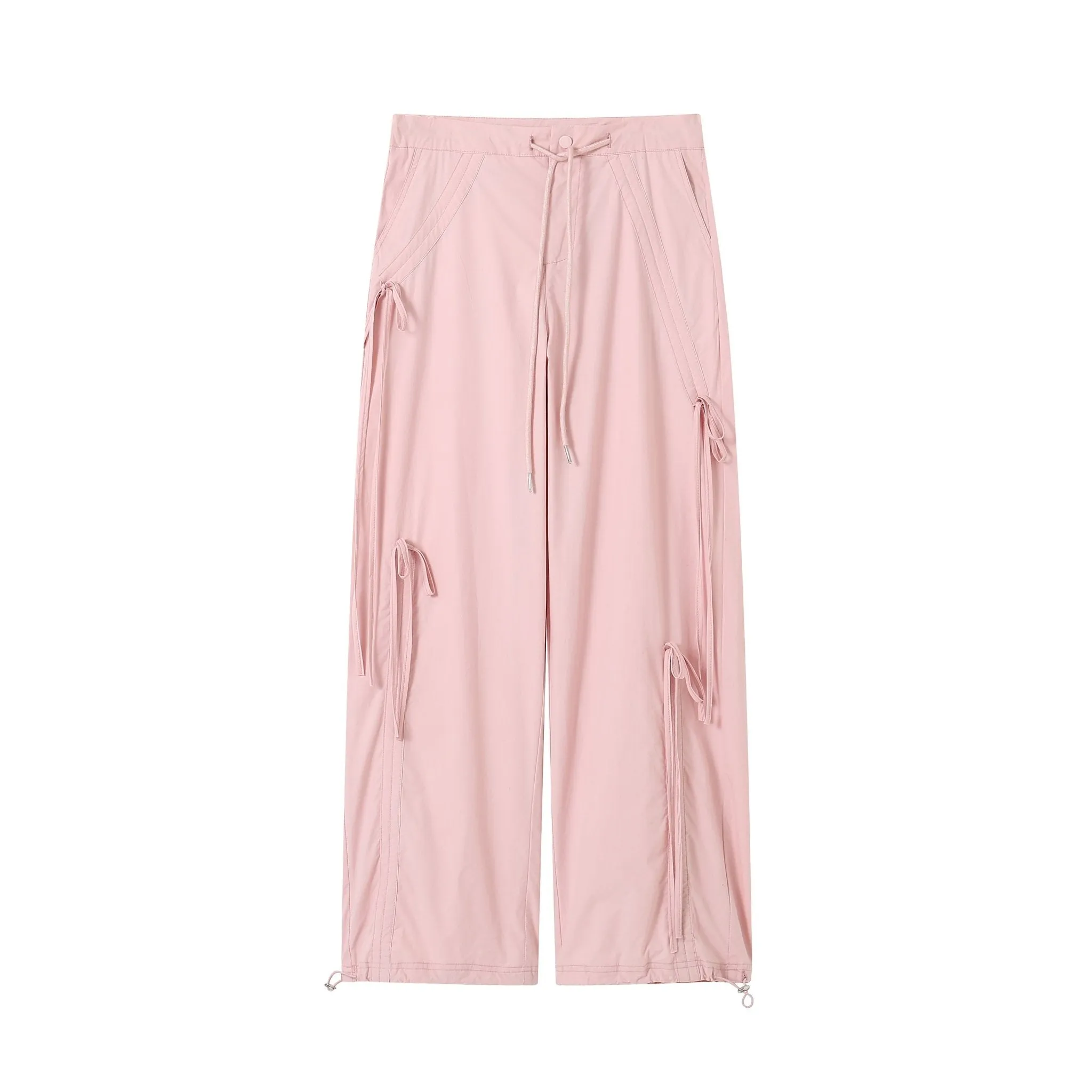 Bow Drawstring Cargo Pants Pink