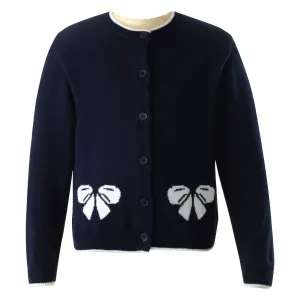 Bow Intarsia Cardigan in Navy