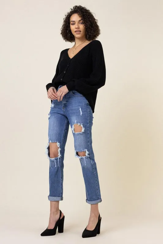 Boyfriend High Waist Distressed Denim Jeans