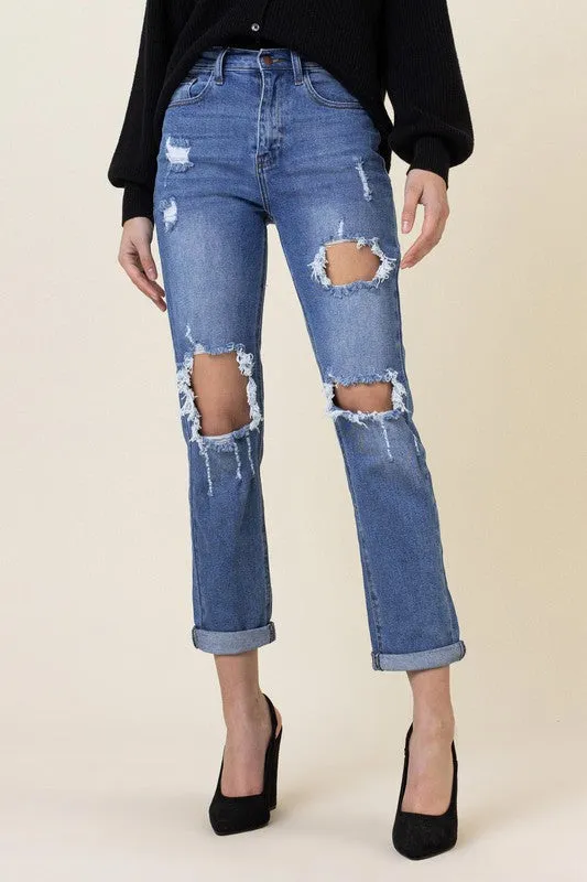 Boyfriend High Waist Distressed Denim Jeans