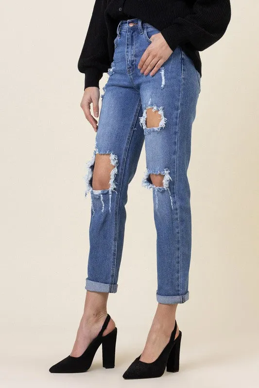 Boyfriend High Waist Distressed Denim Jeans