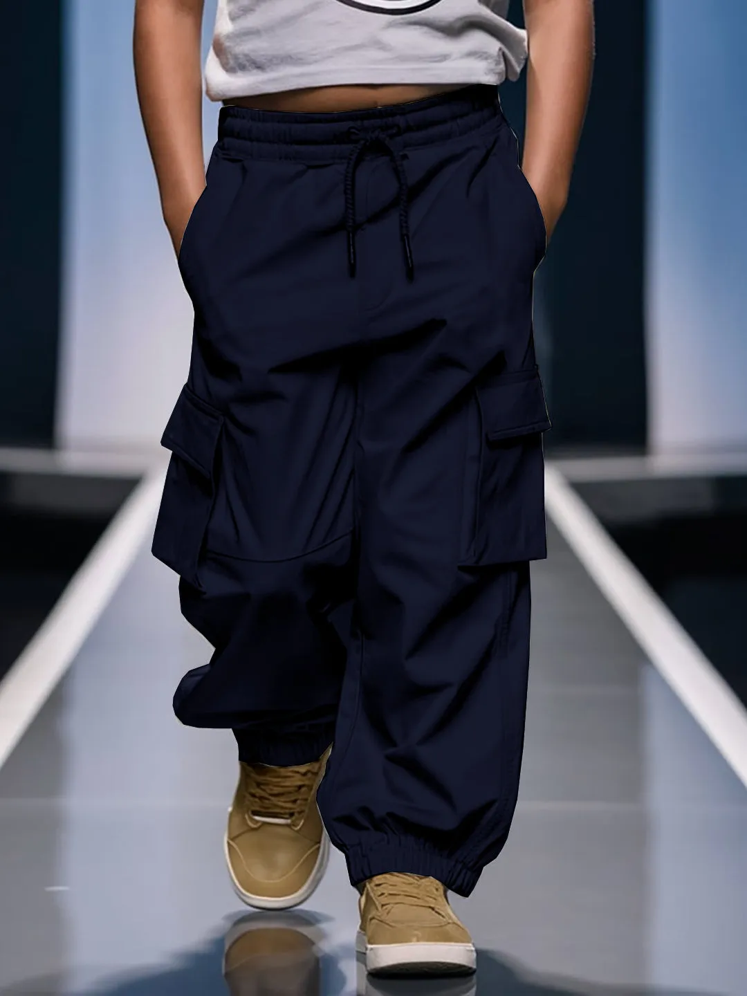 Boys Cotton Navy Blue Cargo