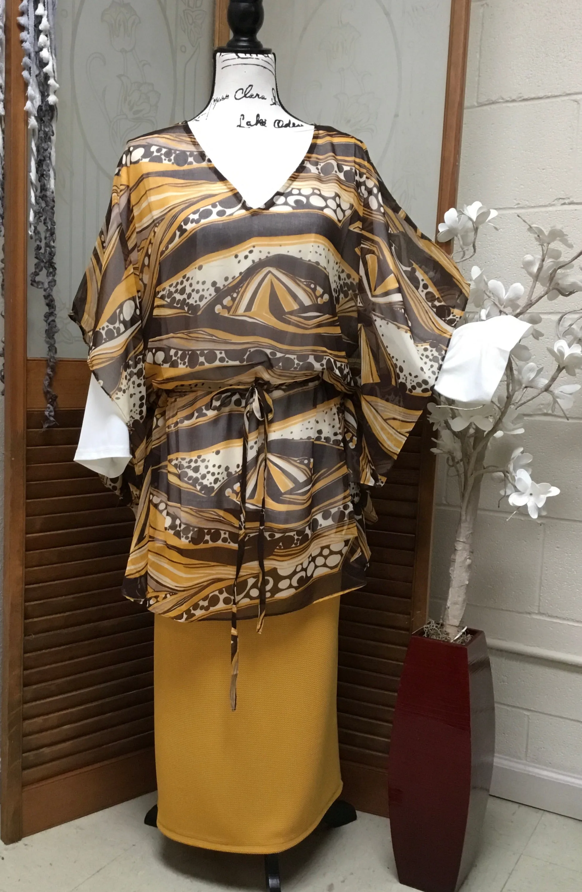 Brown/Mustard/White Chiffon Poncho