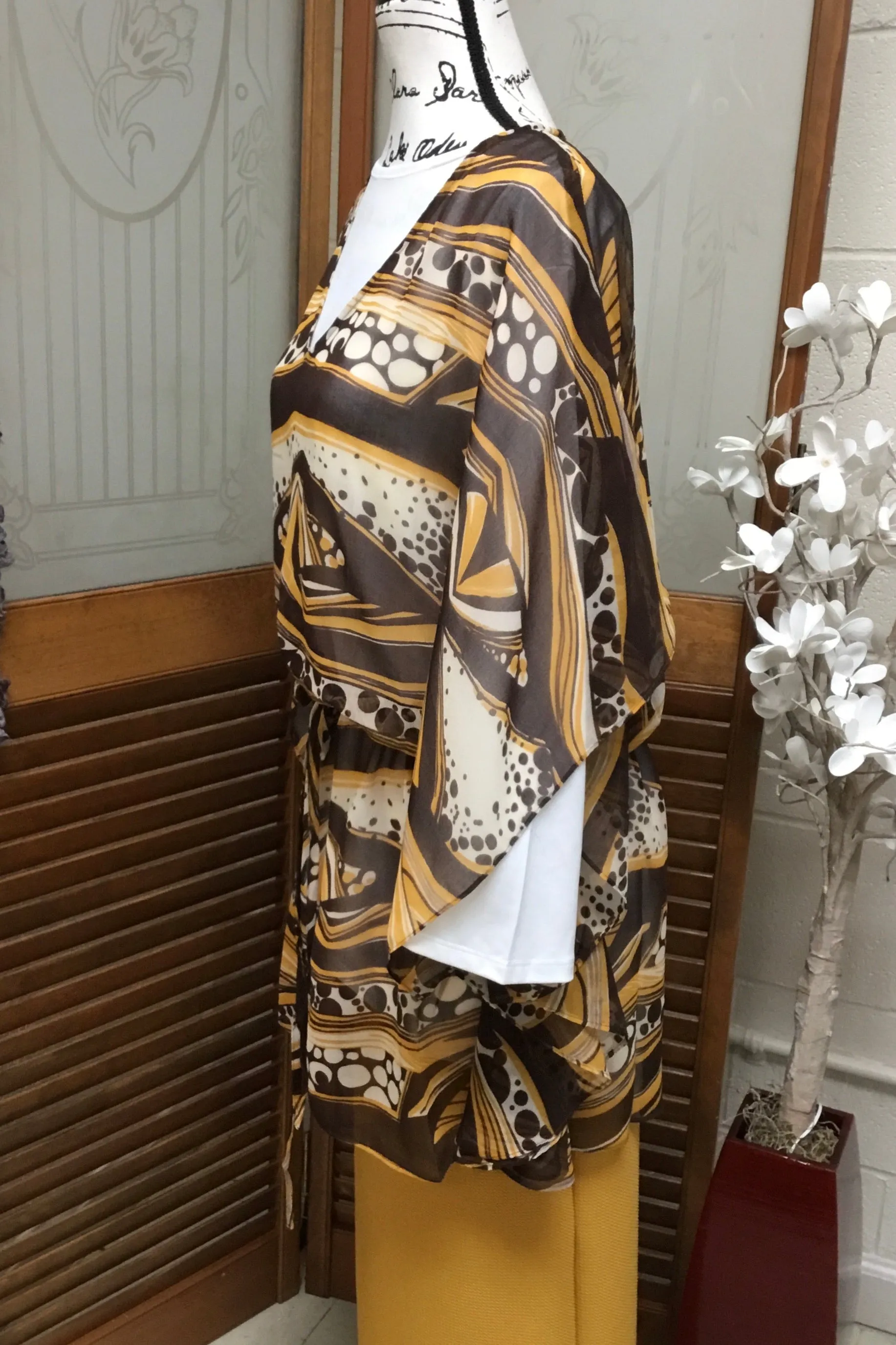 Brown/Mustard/White Chiffon Poncho