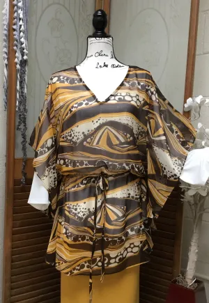 Brown/Mustard/White Chiffon Poncho