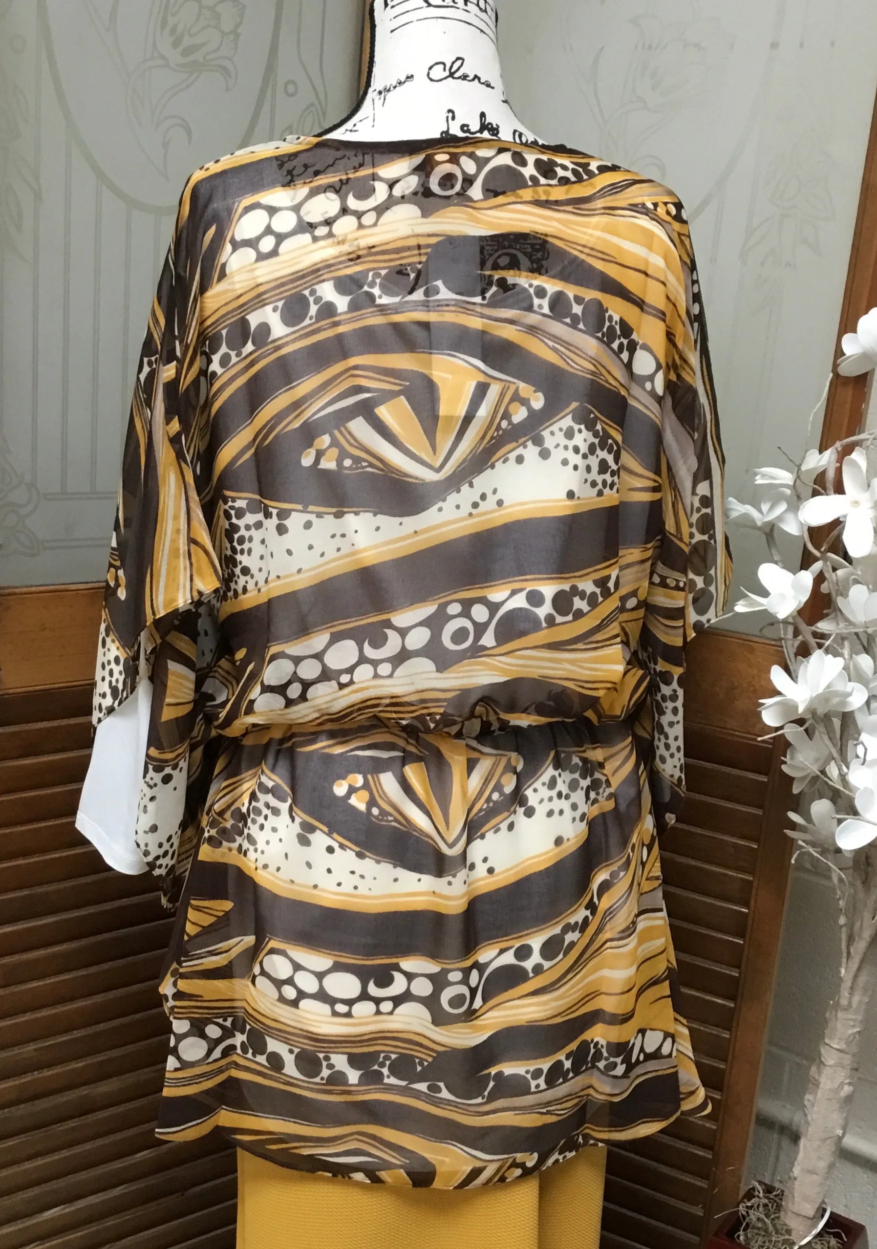 Brown/Mustard/White Chiffon Poncho