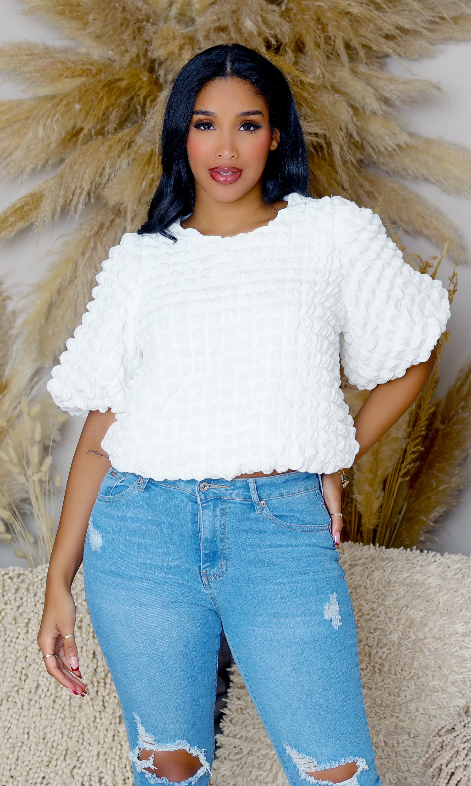 Bubble | Puff Sleeve Top- Ivory FINAL SALE