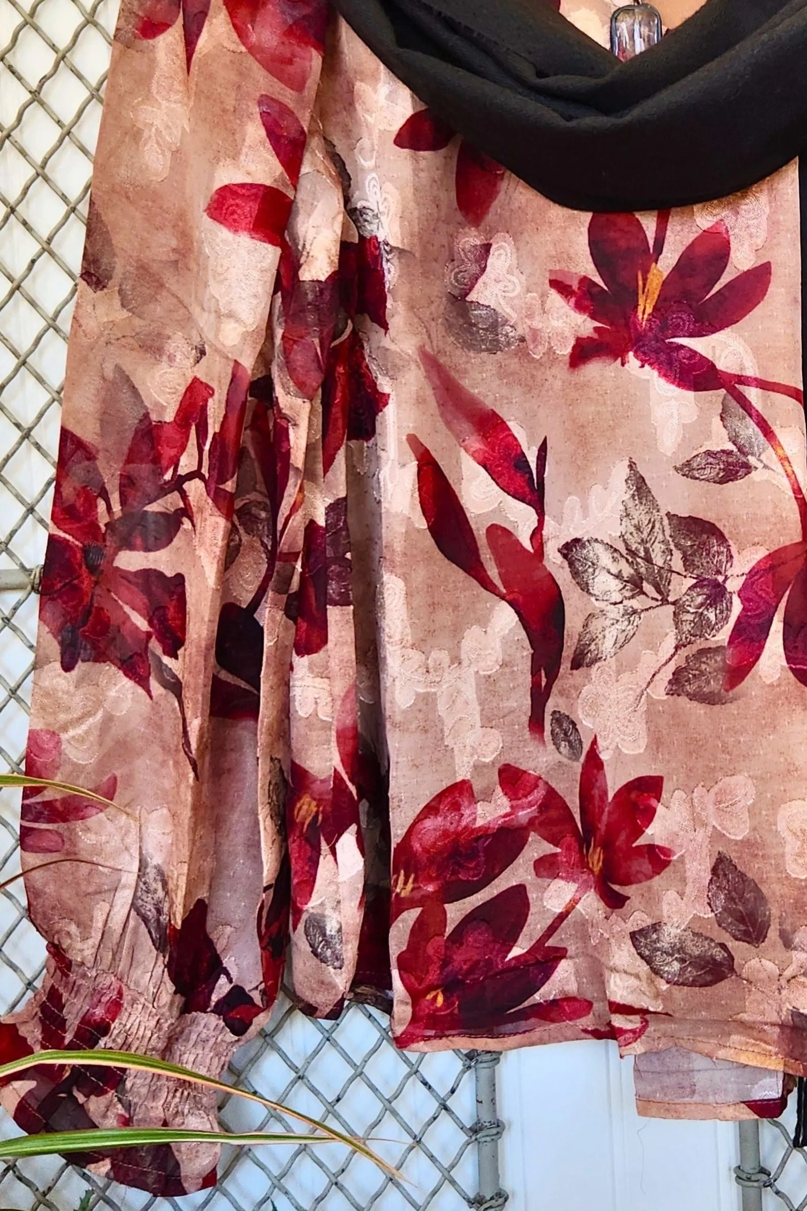 Burgundy Floral Poet Sleeve Top