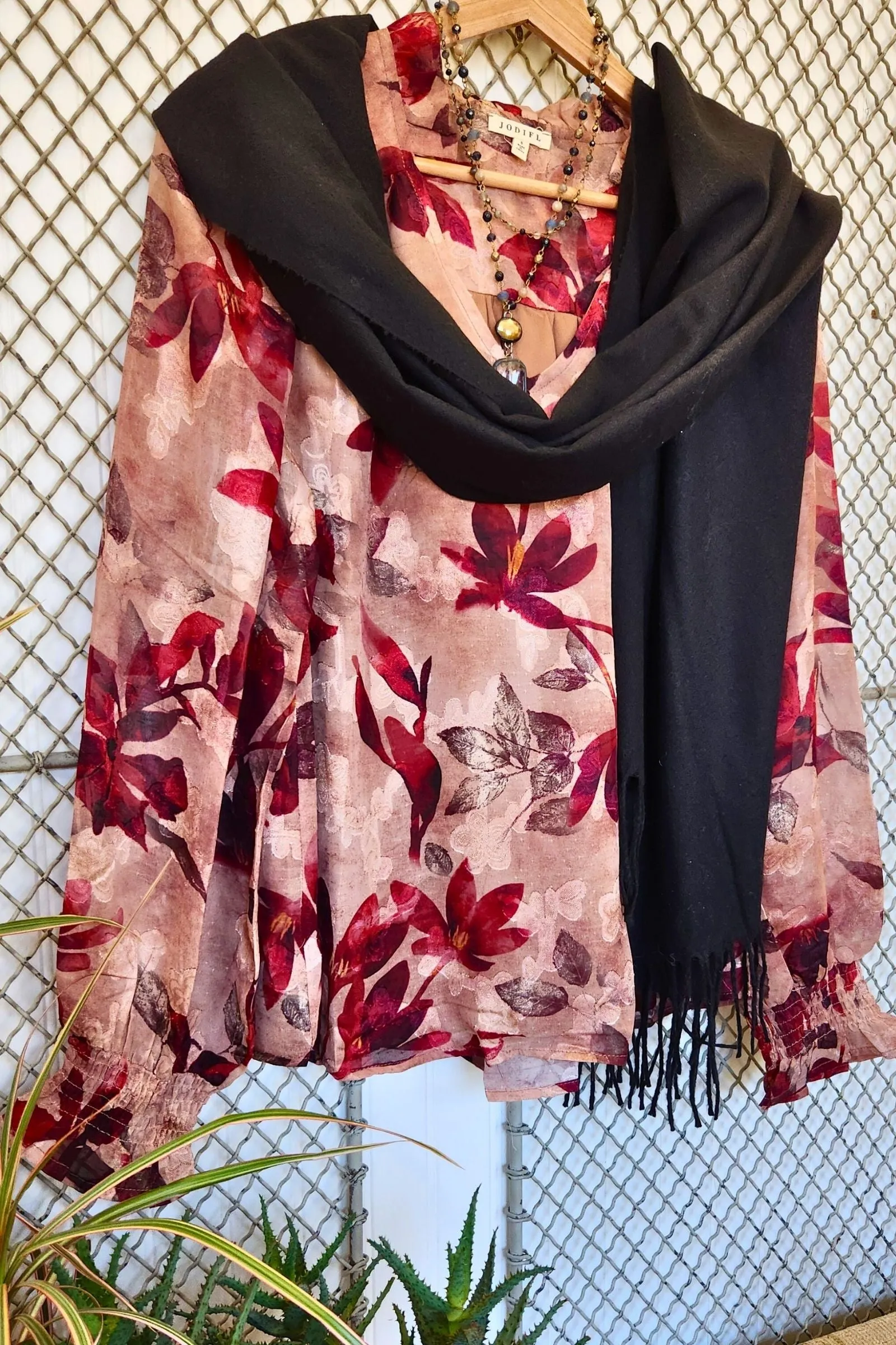 Burgundy Floral Poet Sleeve Top