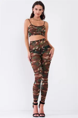 Camo Sexy Mesh Crop Top & High Waist Legging Set