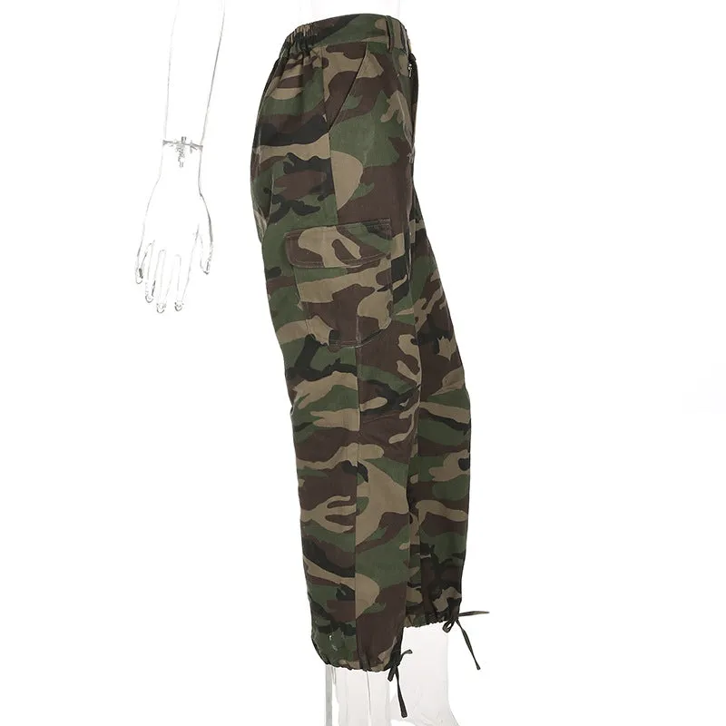 Camouflage High Waist Patchwork Loose Casual Pants