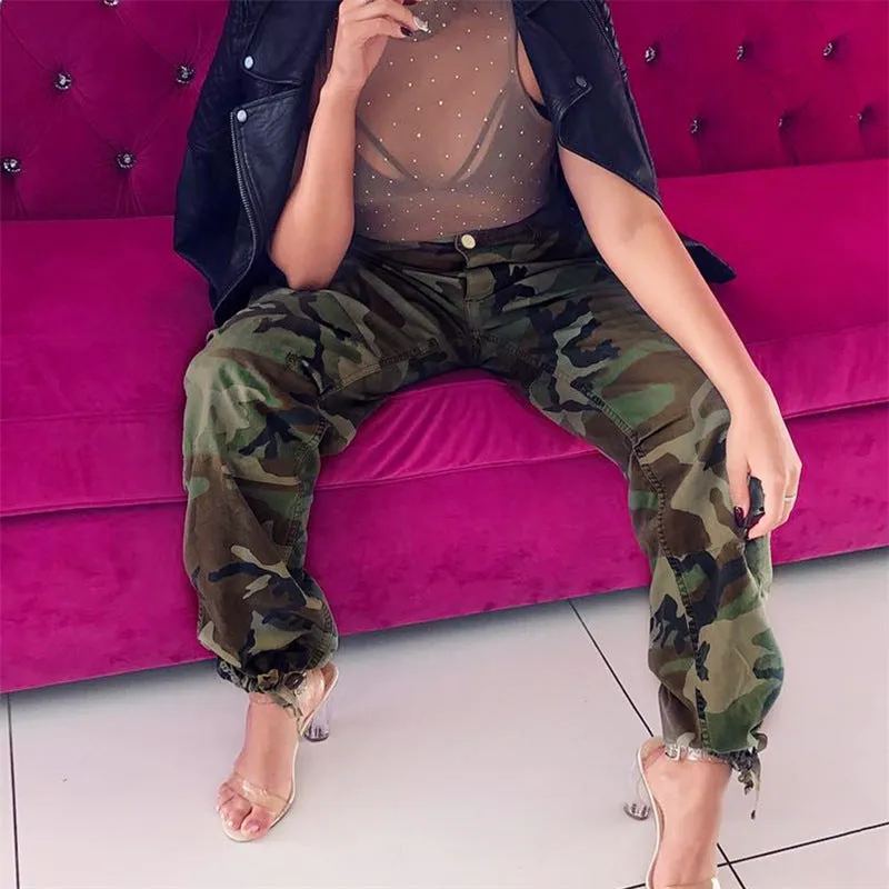 Camouflage High Waist Patchwork Loose Casual Pants