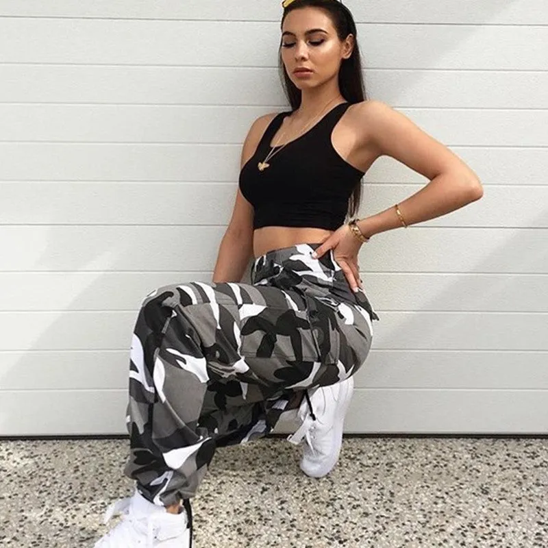 Camouflage High Waist Print Loose Zipper Harem Pants