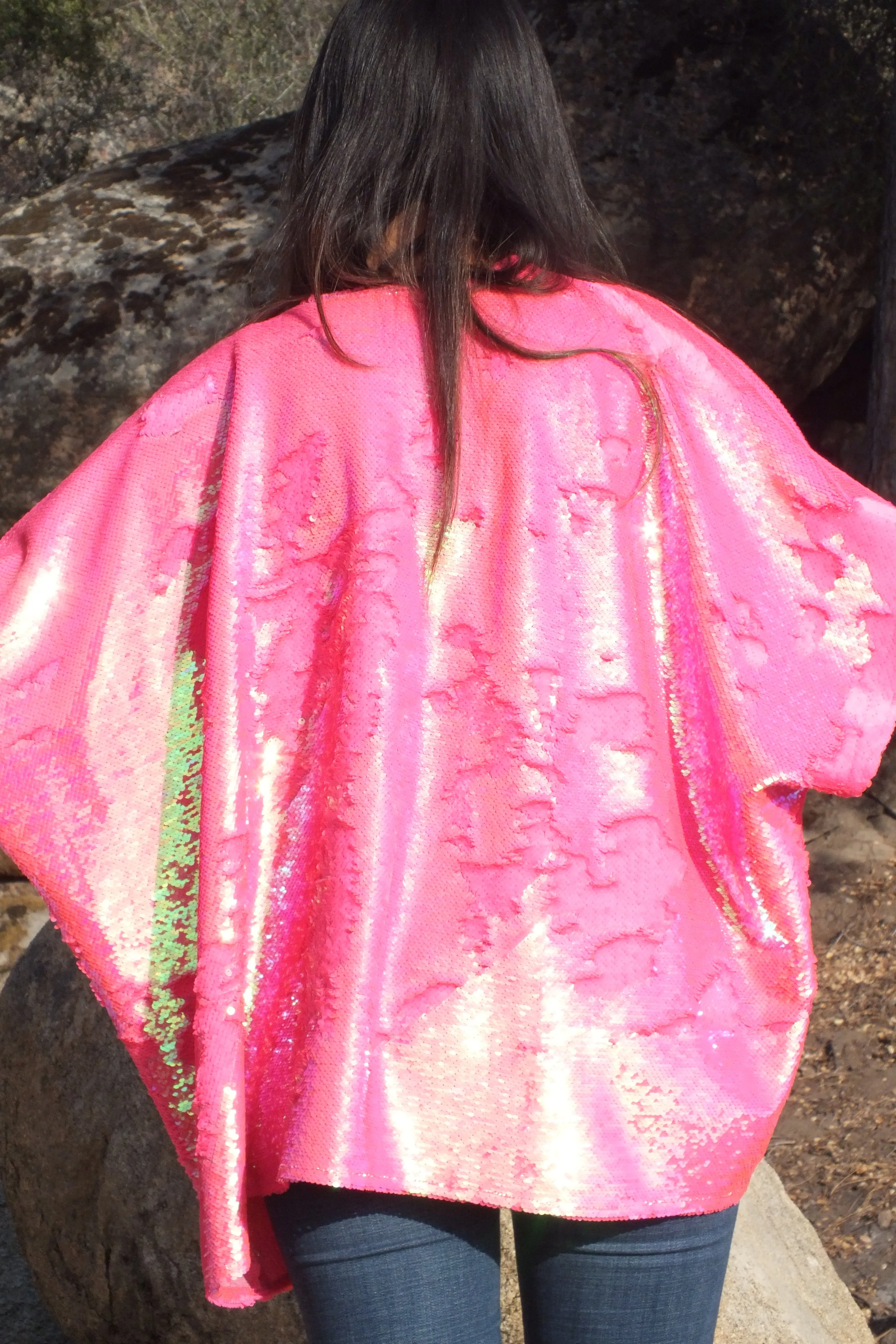 Candy Pink Reversible Sequin Kimono Party Top