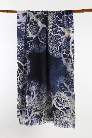 Cashmere Silk Scarf - Midnight Blue & Black