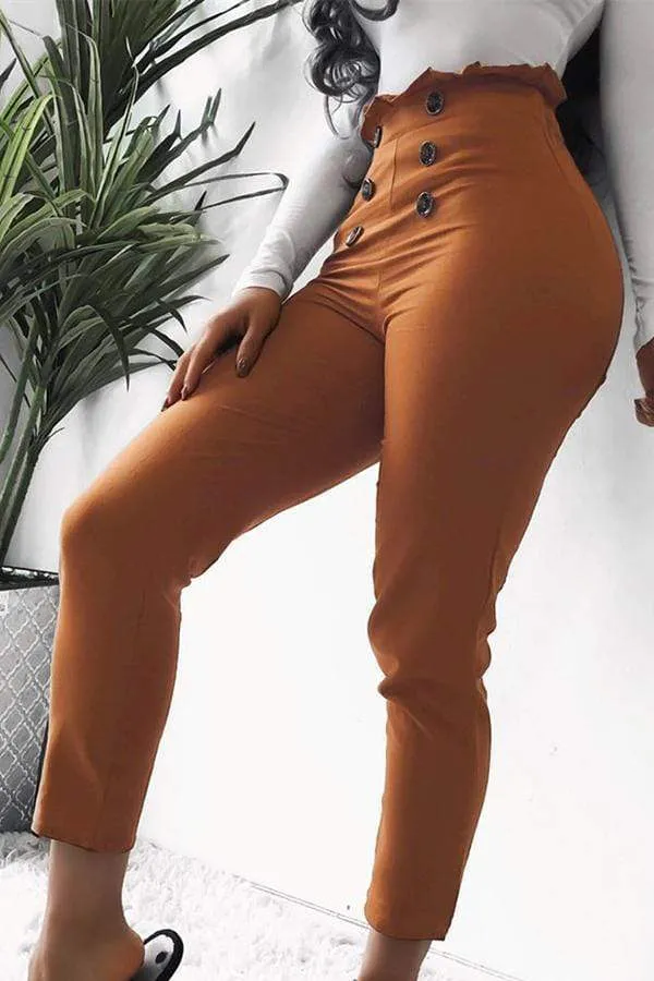 Casual Buttons Decorative Pants