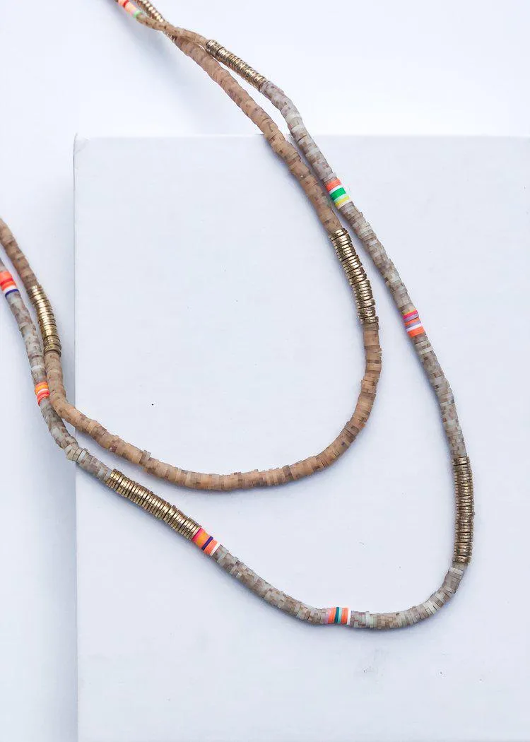 Caswell Beaded Long Layering Necklace - Natural