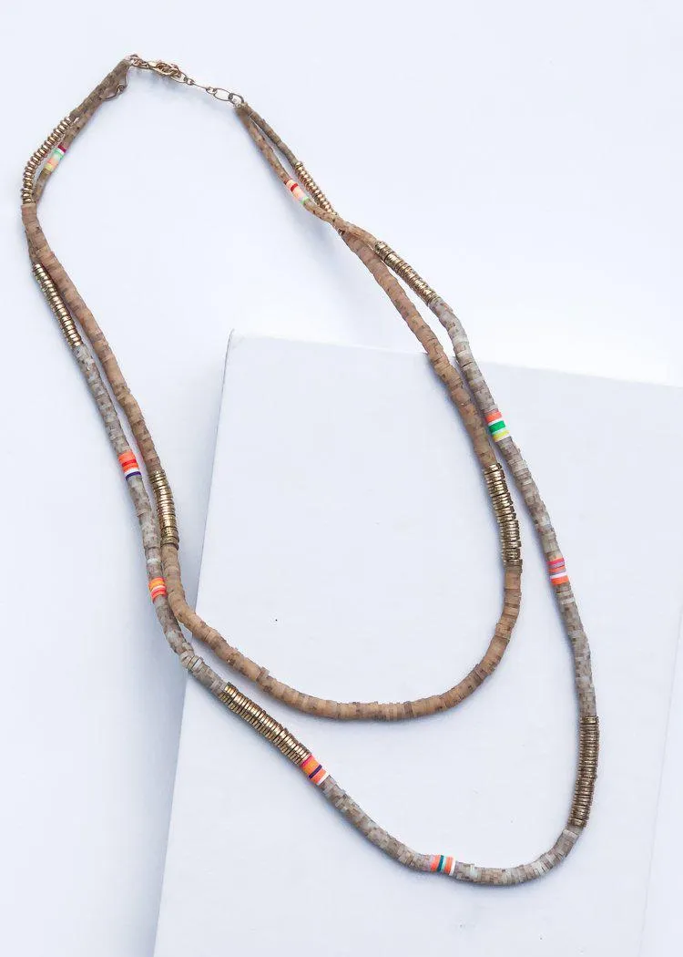 Caswell Beaded Long Layering Necklace - Natural