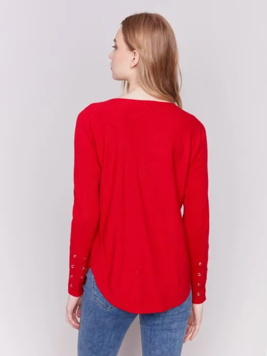 Charlie B- Knit Sweater with Lace-Up Cuffs 🇨🇦