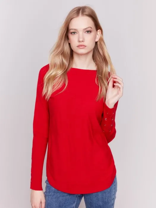 Charlie B- Knit Sweater with Lace-Up Cuffs 🇨🇦