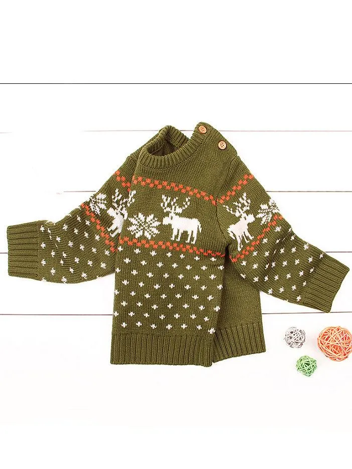 Christmas Elk Snowflake Jumper Knitting Sweater Baby Boy Crochet Sweatshirt