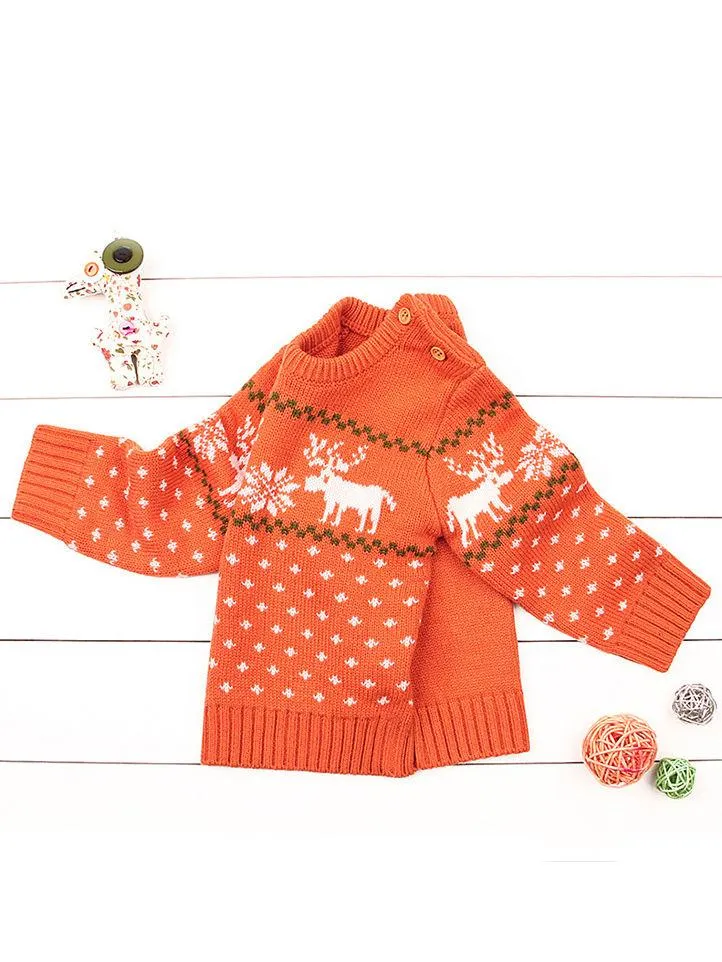 Christmas Elk Snowflake Jumper Knitting Sweater Baby Boy Crochet Sweatshirt