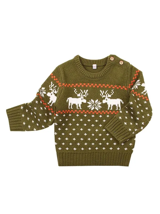 Christmas Elk Snowflake Jumper Knitting Sweater Baby Boy Crochet Sweatshirt
