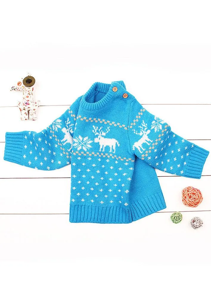 Christmas Elk Snowflake Jumper Knitting Sweater Baby Boy Crochet Sweatshirt