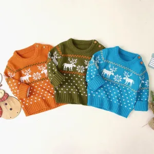 Christmas Elk Snowflake Jumper Knitting Sweater Baby Boy Crochet Sweatshirt