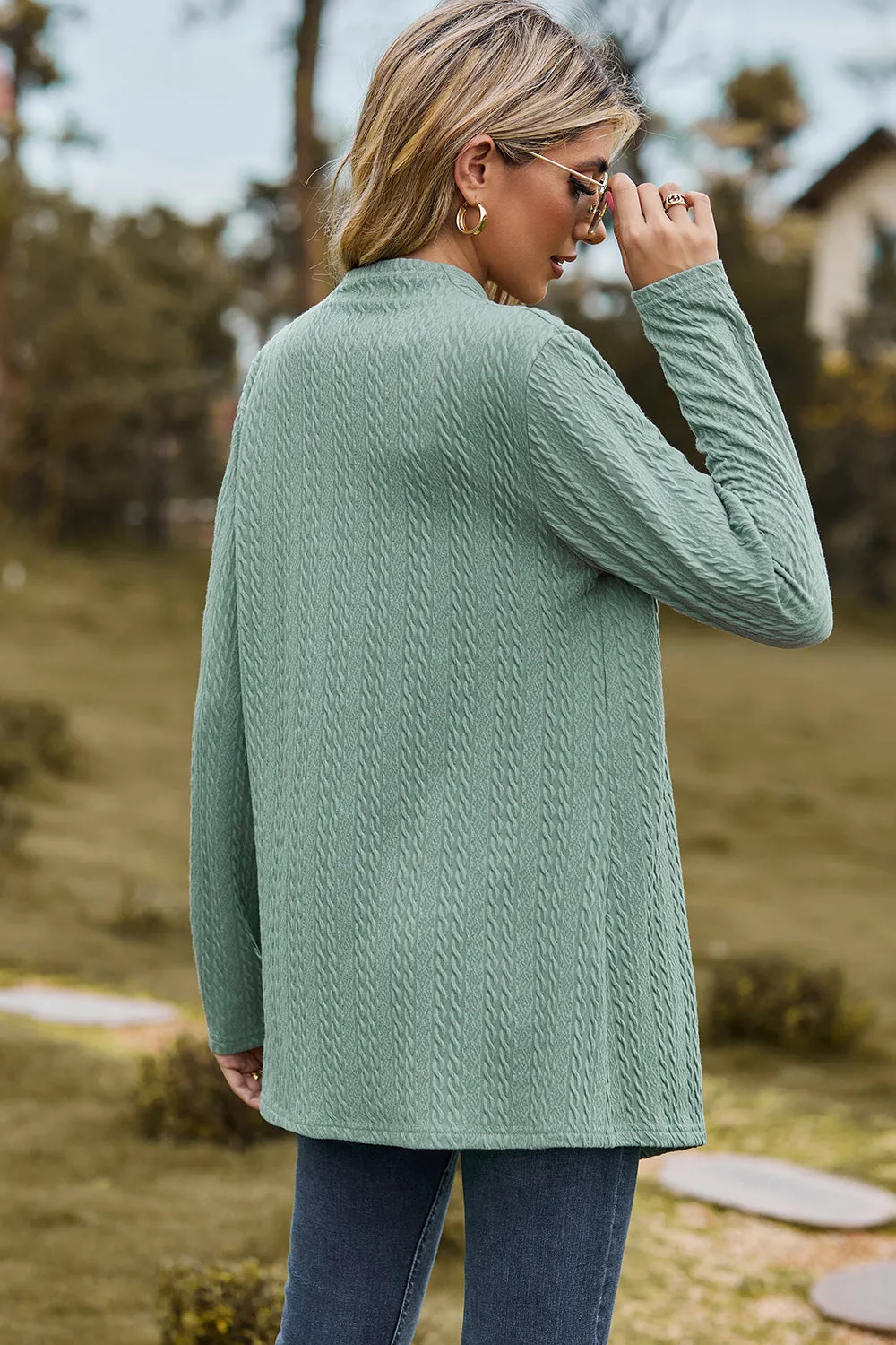 Classic Design Textured Open Front Long Sleeve Cardigan