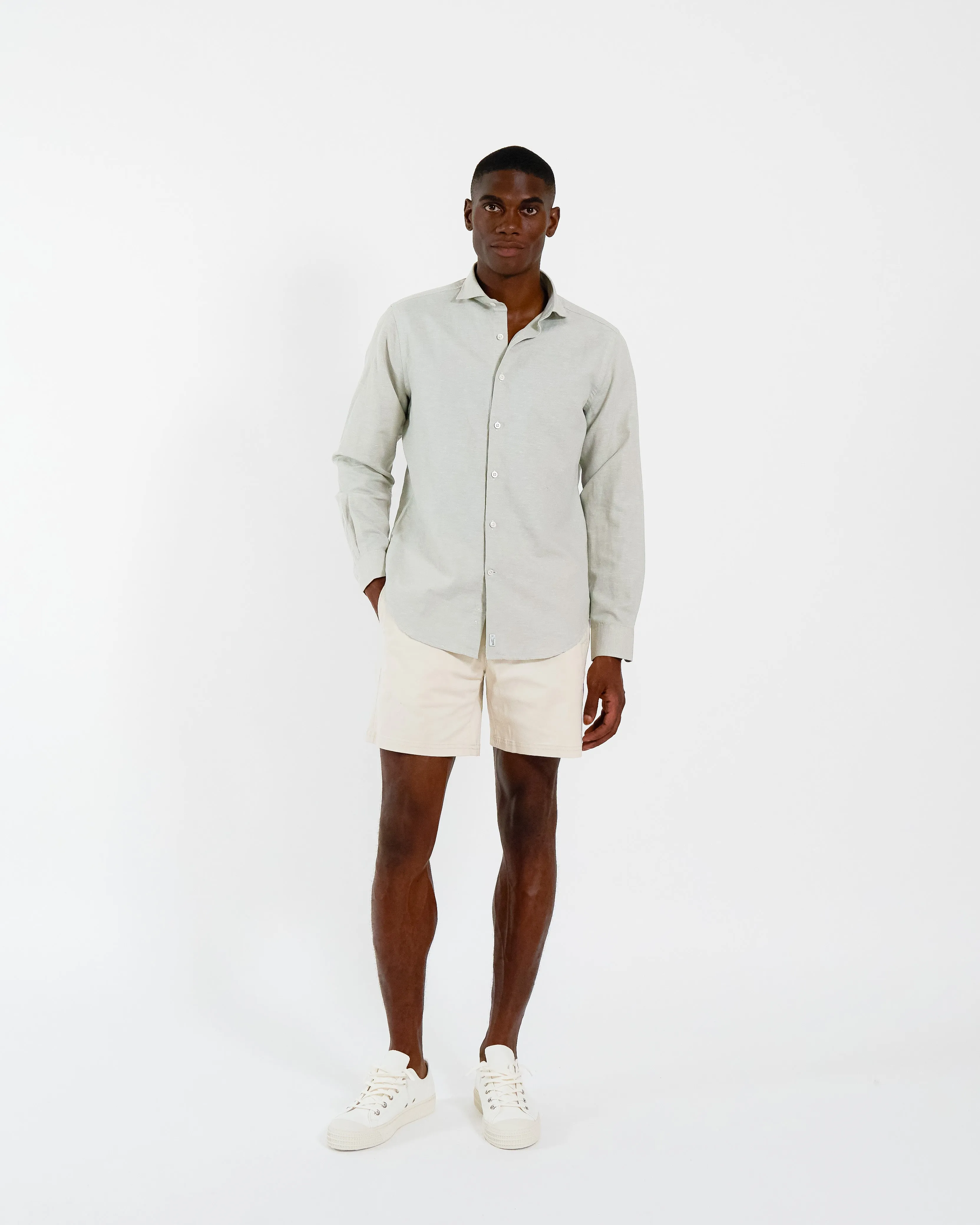 Classic Greige Linen-Blend Shirt