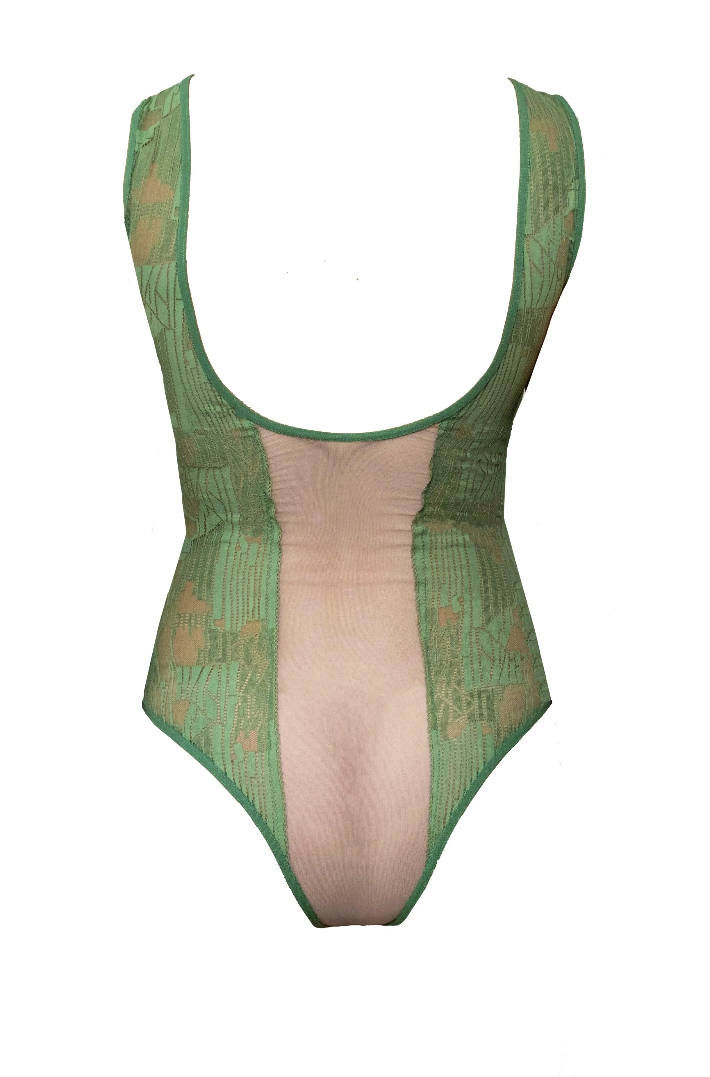 Cleopatra Green Lace and Tulle Maillot Bodysuit