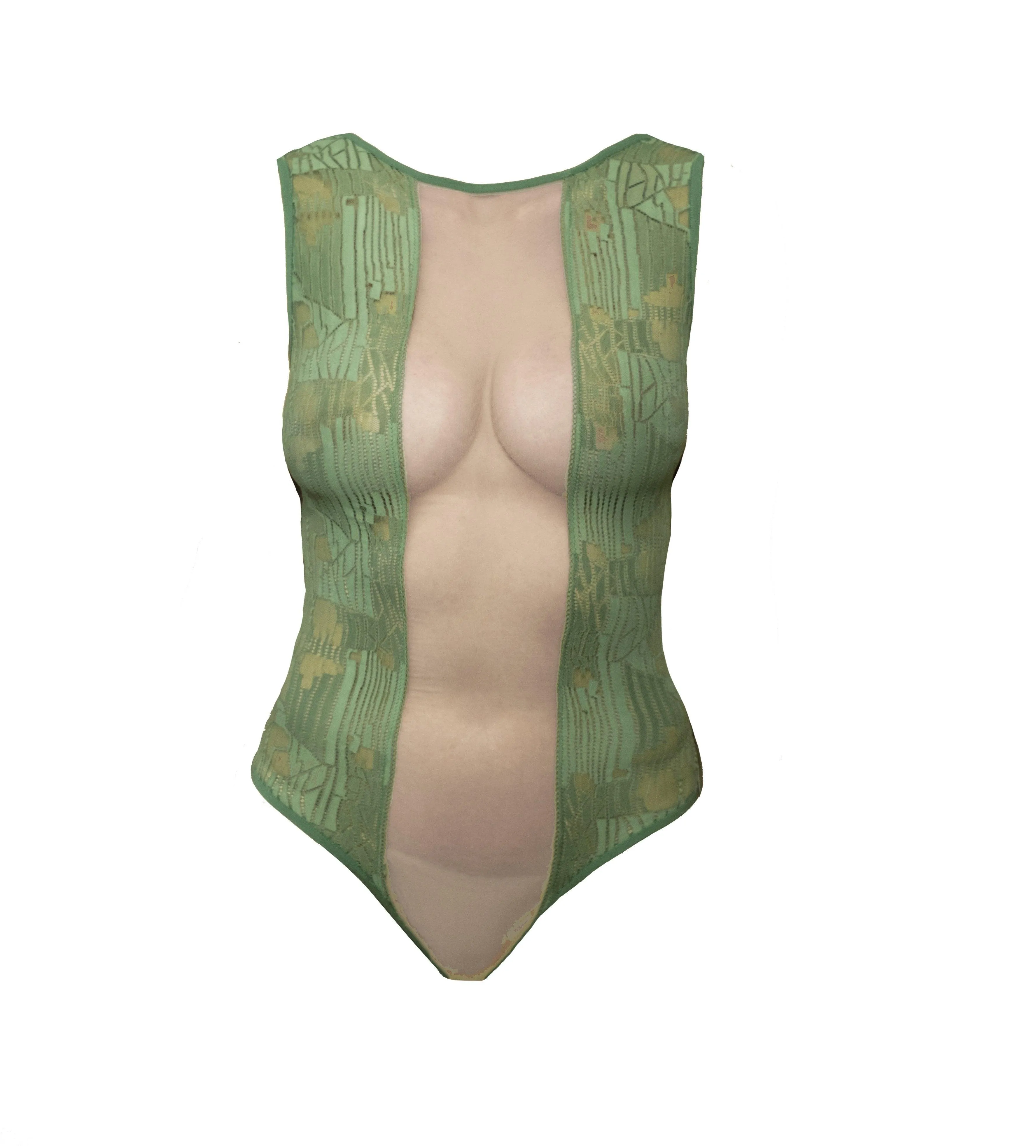 Cleopatra Green Lace and Tulle Maillot Bodysuit