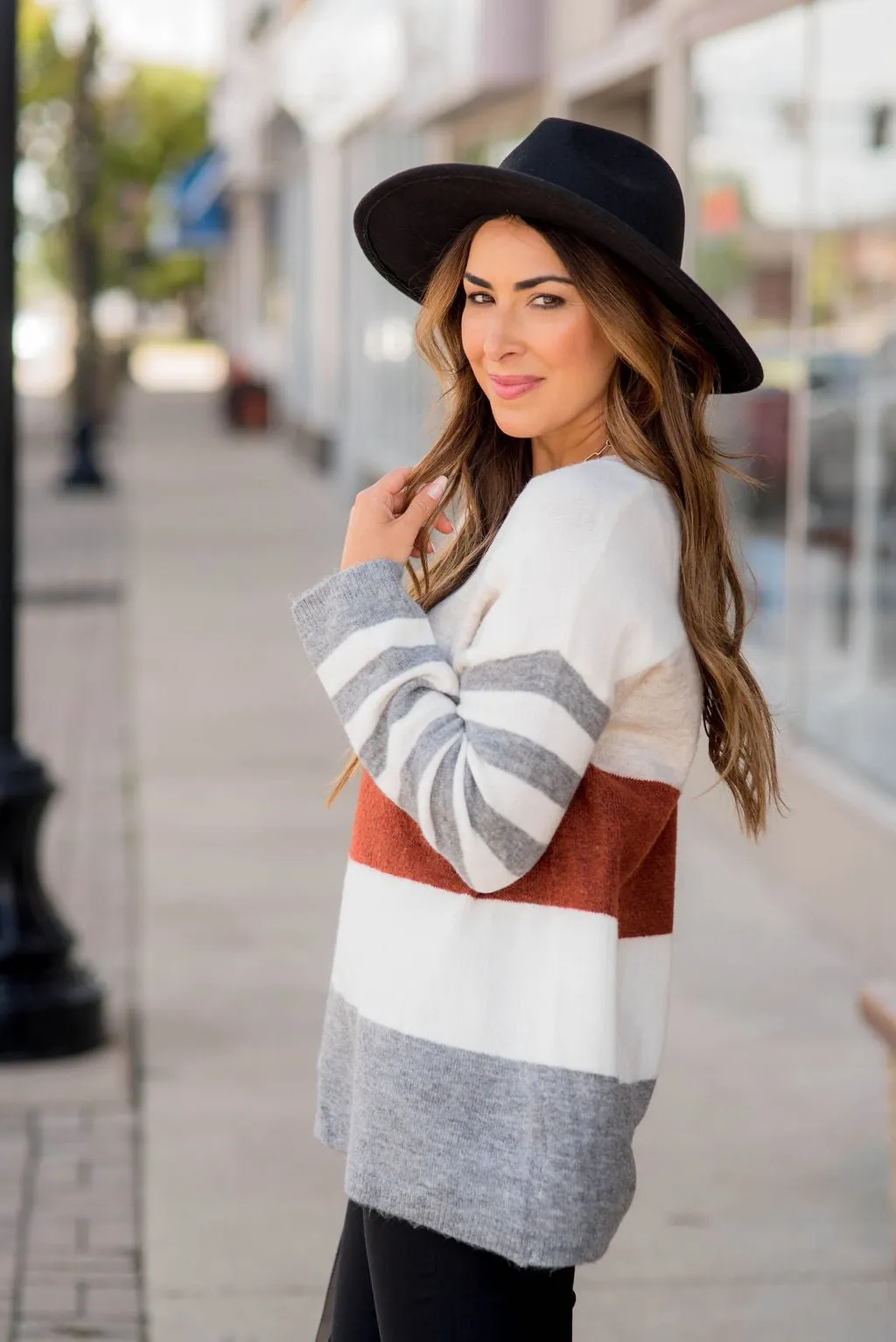 Color Block Striped Sleeve Sweater