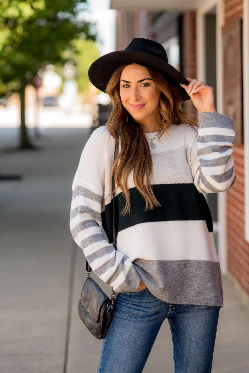 Color Block Striped Sleeve Sweater