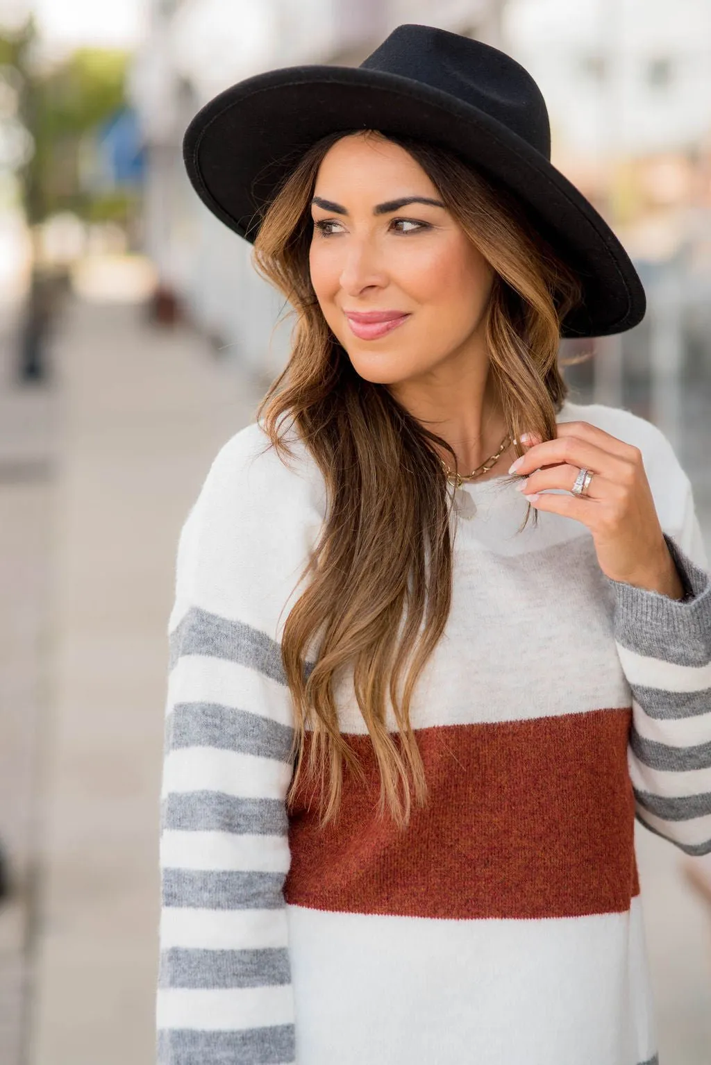 Color Block Striped Sleeve Sweater