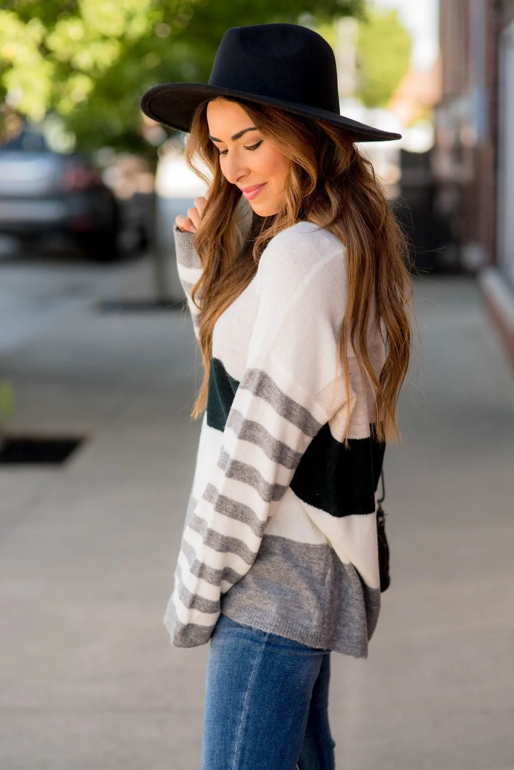Color Block Striped Sleeve Sweater