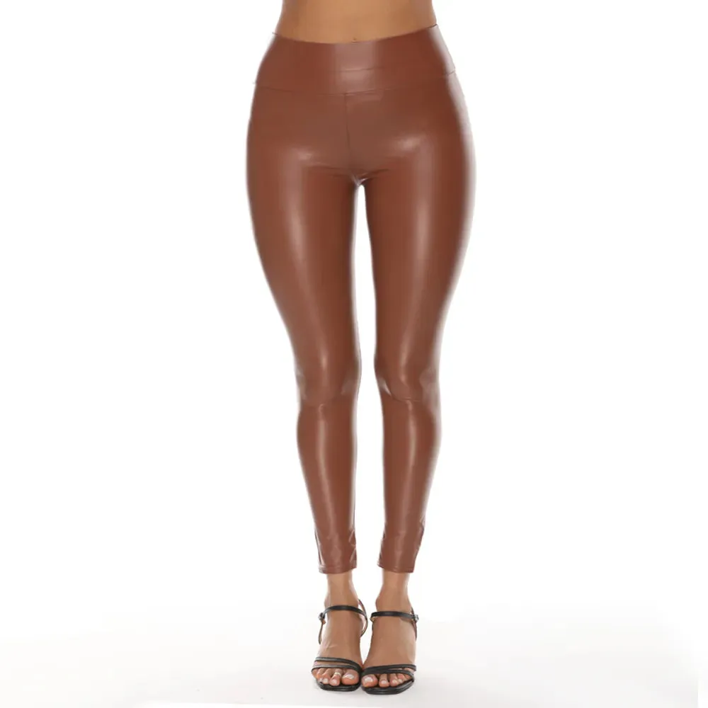 Colorful Faux Leather Pants Women High Waist Skinny Hip Lifting
