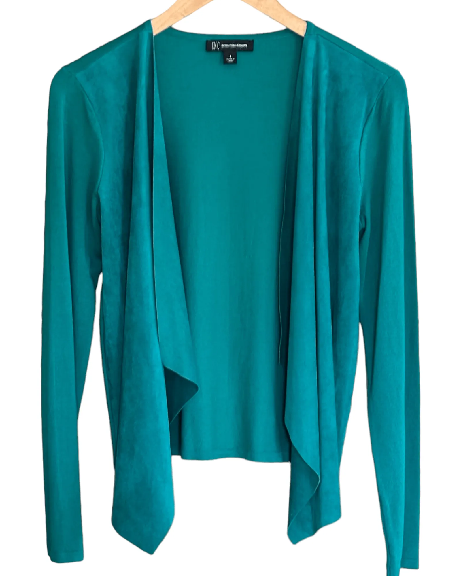 Cool Winter Peacock Green Draped Moleskin Cardigan Sweater