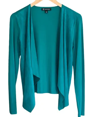 Cool Winter Peacock Green Draped Moleskin Cardigan Sweater