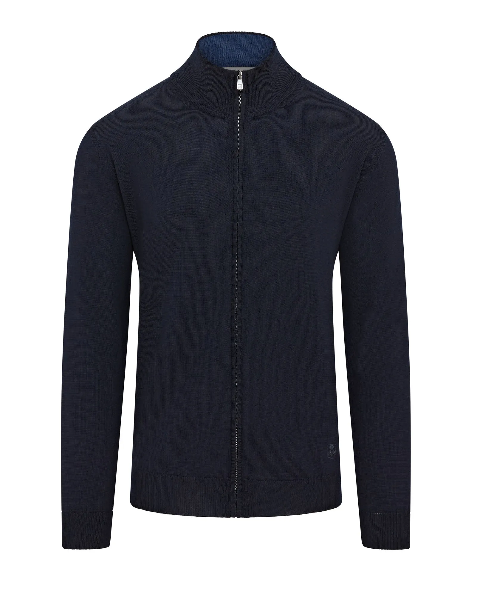 Corneliani Virgin Wool Full Zip Knitted Cardigan (Navy)