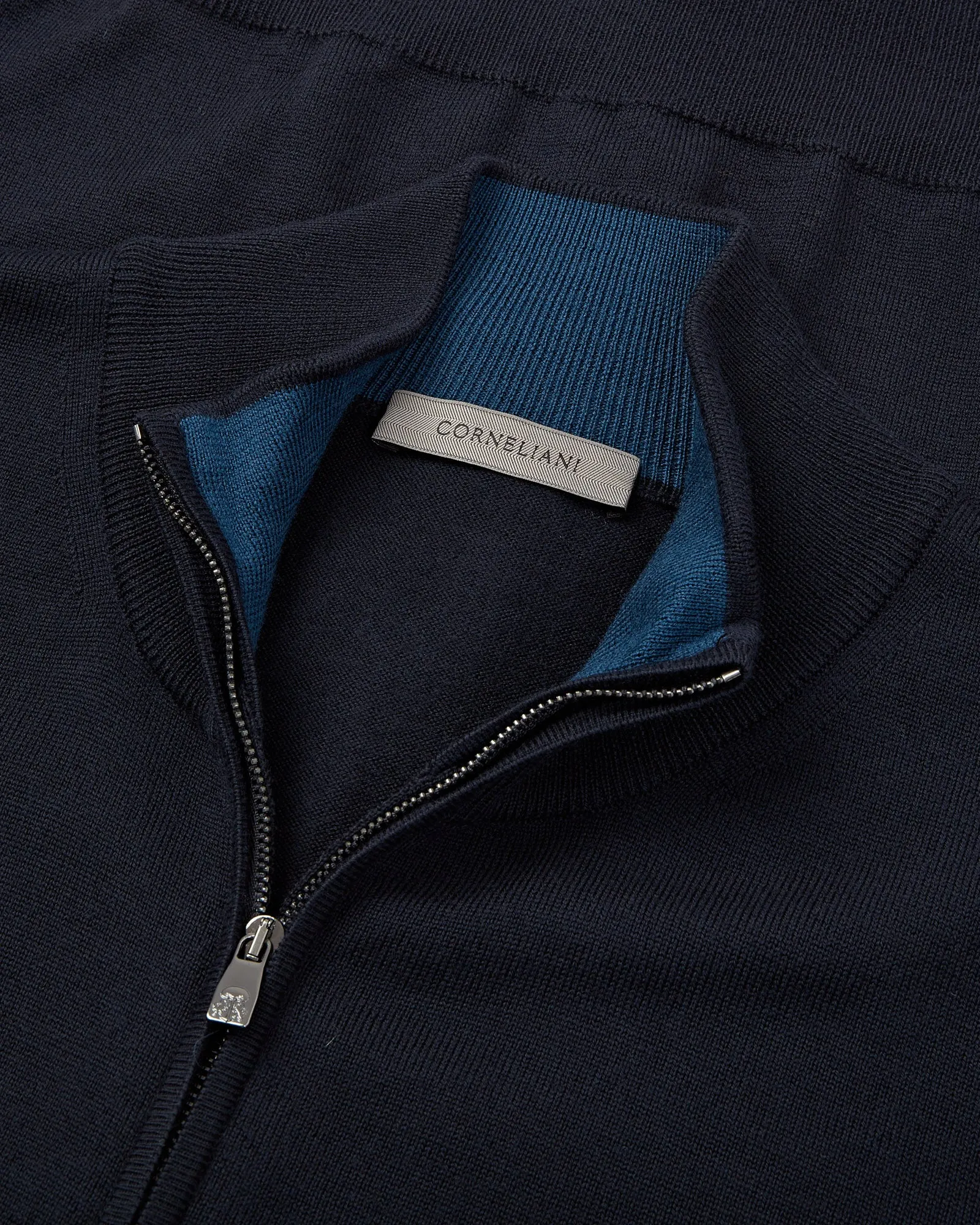 Corneliani Virgin Wool Full Zip Knitted Cardigan (Navy)